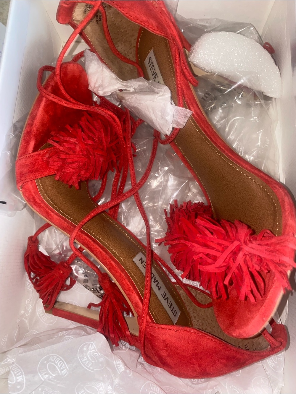 Steve Madden Red Suede Fringe Lace-Up Heels